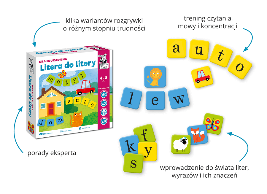 gra edukacyjna, litera do litery, gra obrazkowa, kapitan nauka; kapitan nauka